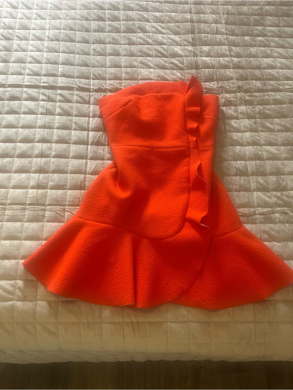 Sandro Strapless Ruffled Peplum Dress in Vibrant Orange - Picture 2 of 5